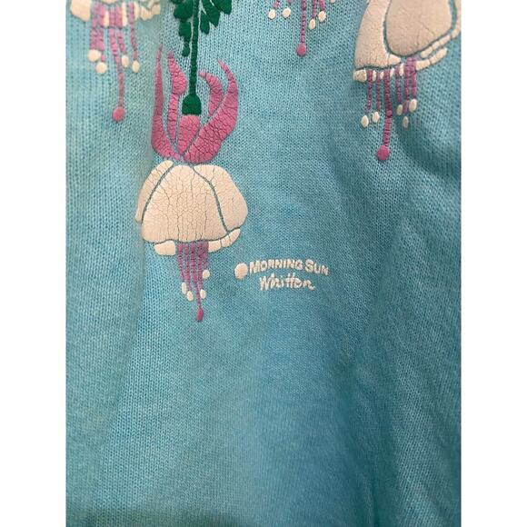 Vintage Morning Sun Blue Flower Bird Graphic bird Collared Sweatshirt Size Large - Picture 6 of 7